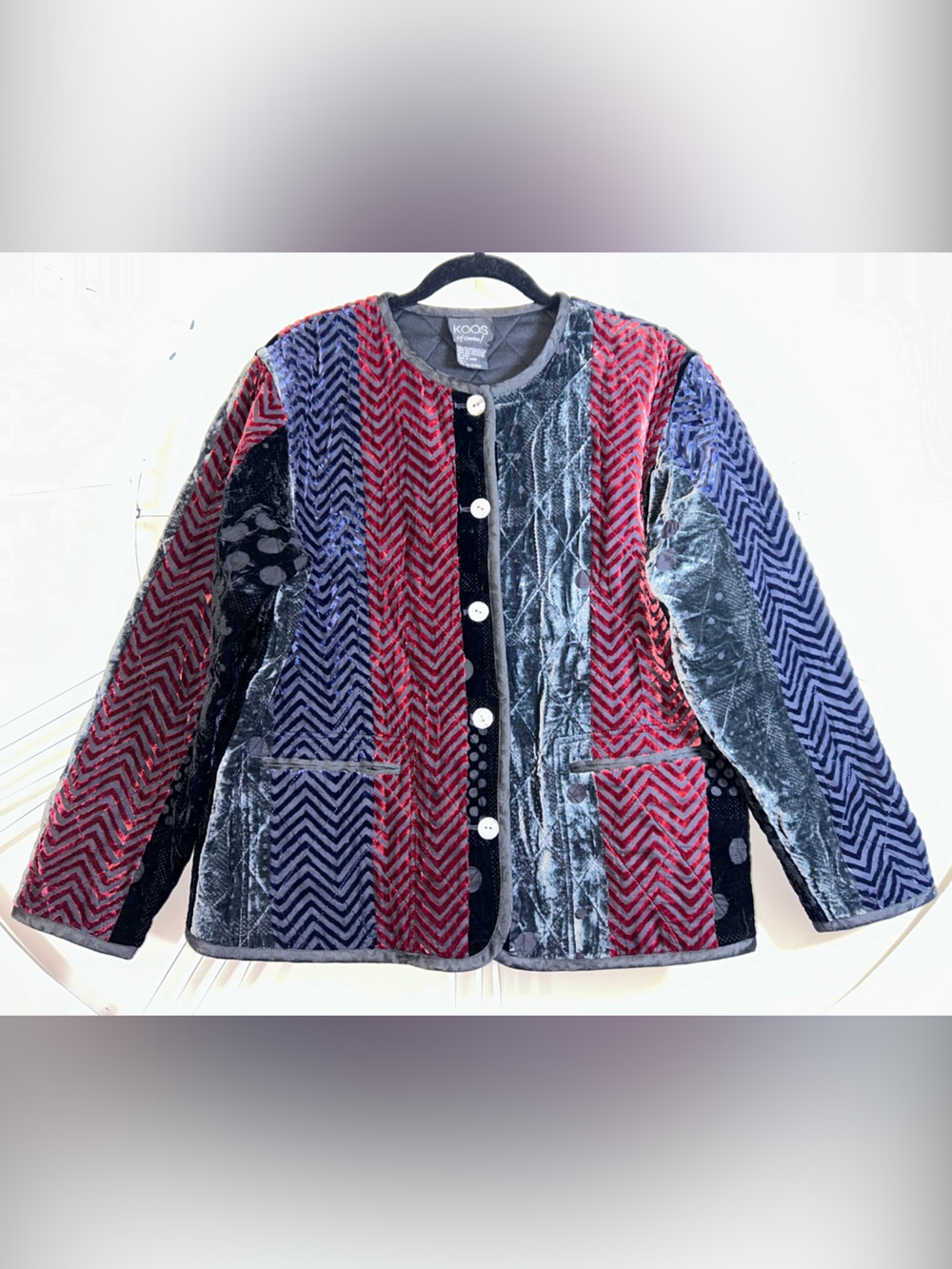 Vintage Koos of Course! Quilted Patchwork Silk Velvet Chore Jacket Whimsigoth